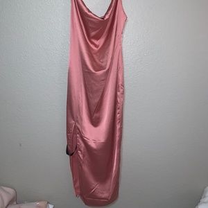 Satin pink midi dress